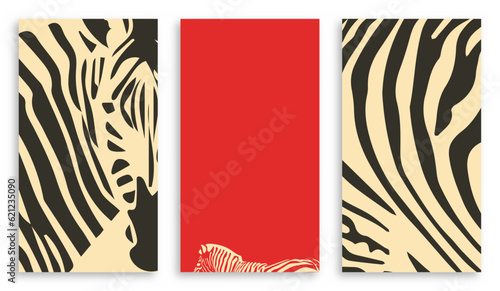 Safari - Animal Print vector illustrations. Pattern. Abstract poster- Zebra. Red and black zebra poster. Can be used in print, banner, poster and design