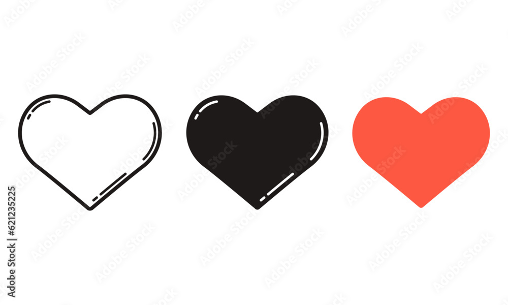 Heart icon set. Silhouette line. 