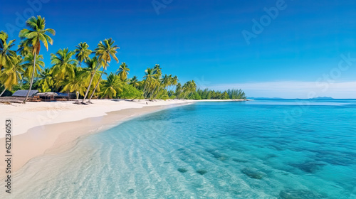 Tropical beach panorama. Generative AI.