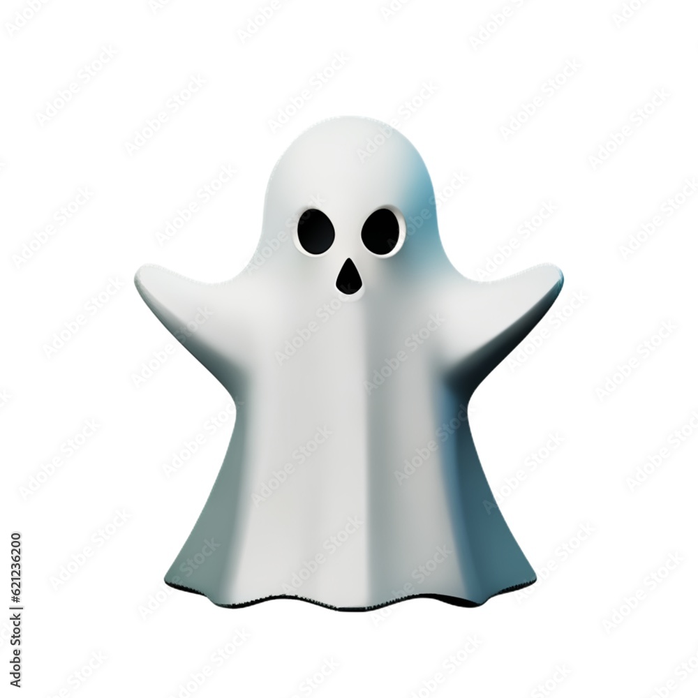Ghost cartoon for halloween Flying white ghost plastic cartoon low poly 3d icon on white background. Ghost cartoon for halloween Flying white ghost plastic cartoon low poly 3d icon on white background.