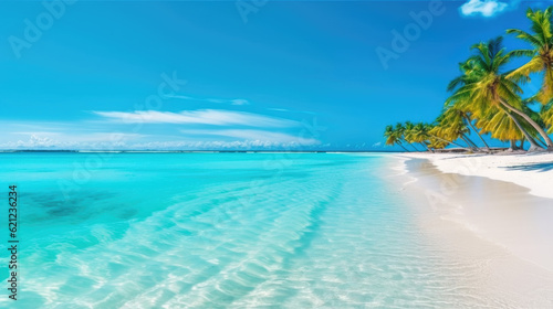 Tropical beach with clear blue water, Generative AI.