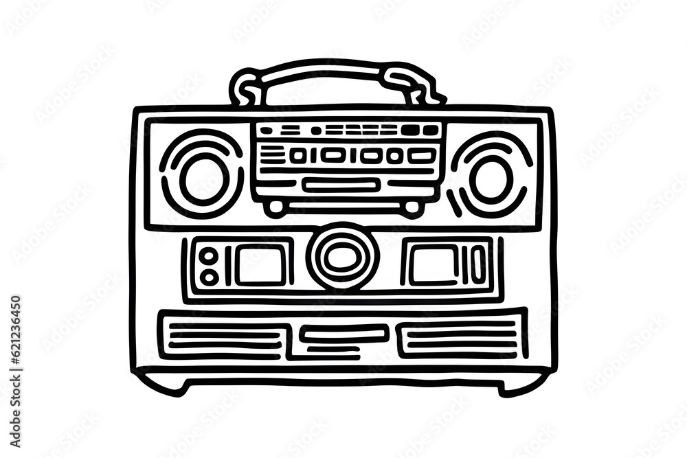 black and white illustration of a ghetto blaster (AI-generated fictional illustration)
black and white illustration of a ghetto blaster (AI-generated fictional illustration)