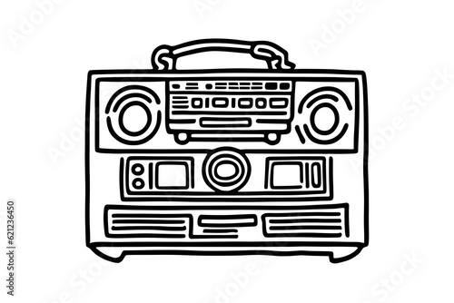 black and white illustration of a ghetto blaster (AI-generated fictional illustration) 