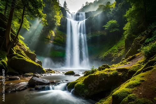 waterfall in the mountains generated ai