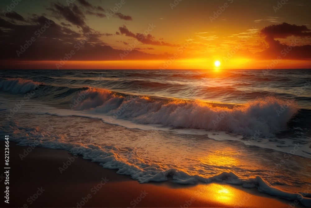 serene sunset over the tranquil ocean waters. Generative AI