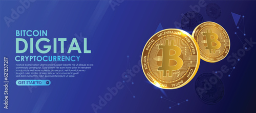 Golden Bitcoin 3D Coins blockchain technology