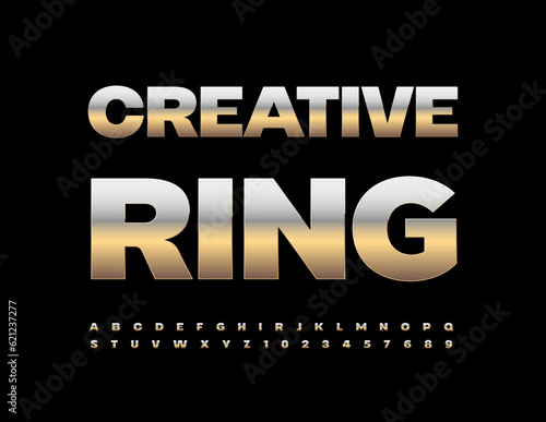 Vector stylish icon Creative King. Reflective silver Font. Set of glossy Alphabet Letters and Numbers