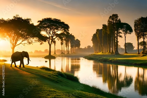 elephants at sunset