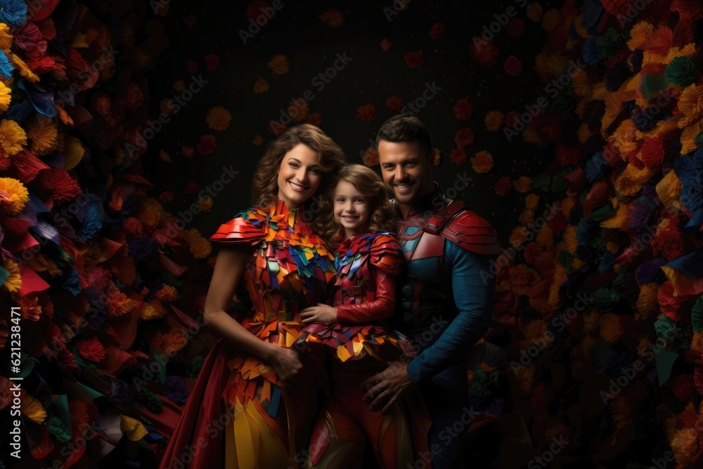 European Family Colourful Super Hero Costumes. Generative AI
