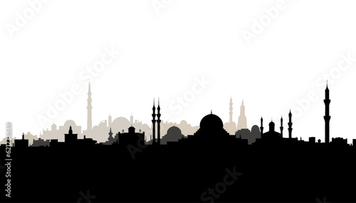 Arabian city black silhouette isolated on white background. Vector illustration EPS10