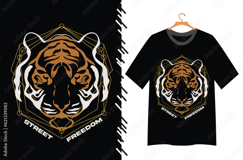 Tiger vector print design for t shirt and others. Animal face artwork.