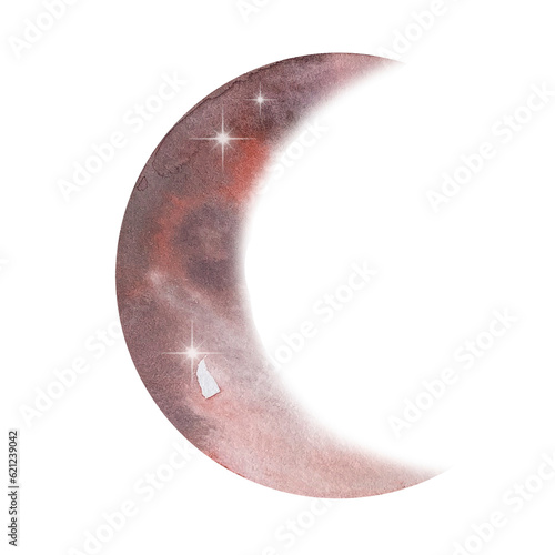 Watercolor red crescent moon Fototapeta