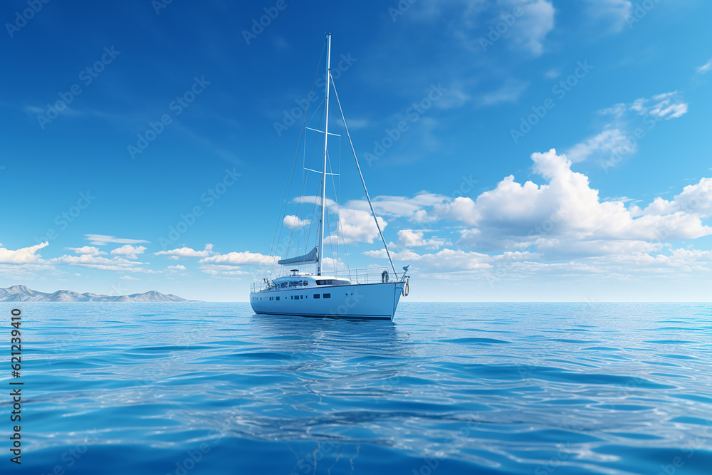 Naklejka premium Generative AI a yacht floating in the ocean