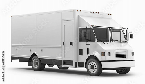 Delivery truck 3D rendering isolated on white back, Reliable Freight Shipping and Transport. Transportation Industry. Illustration of a White Truck on a White Background