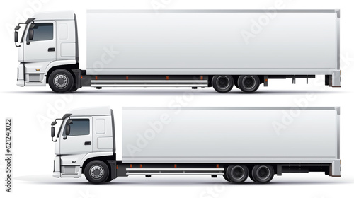 White Truck Side View and Back View, Pickup Truck or Shipping Truck on White Background, Vector truck trailer template isolated Cargo deliveri