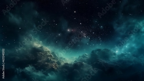 Nebula and stars in night sky. Generative AI © Kateryna Kordubailo