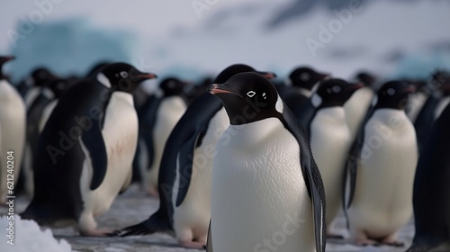 Adelie penguins in Antarctica. Generative AI 