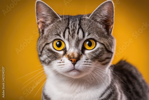 close-up of a cat with mesmerizing yellow eyes. Generative AI © 2rogan