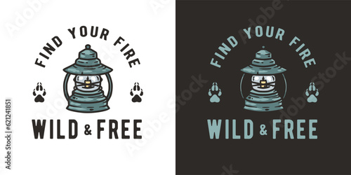 Paraffin lantern lamp for camping in the forest or mountains adventure