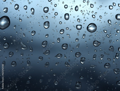 natural large water drops on glass closeup background photo