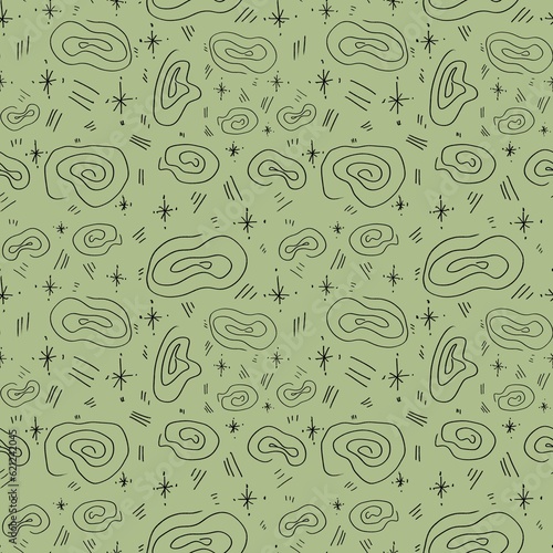 Abstract doodle spiral stroke pastel green pattern