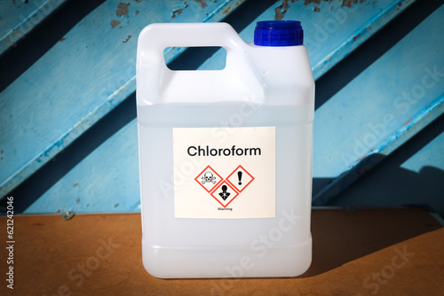 chloroform in bottle , chemical in the laboratory and industry photo