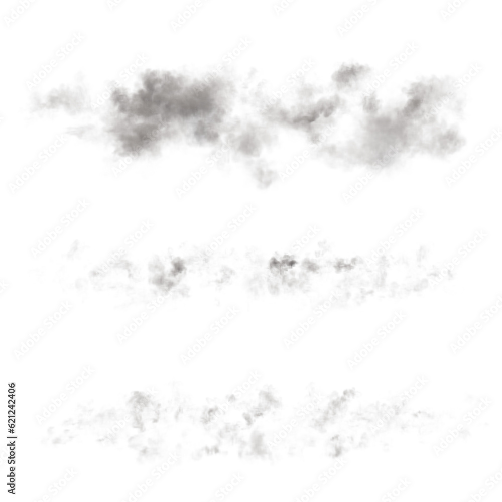 Clouds set isolated on transparent background. White cloudiness, mist or smog background.