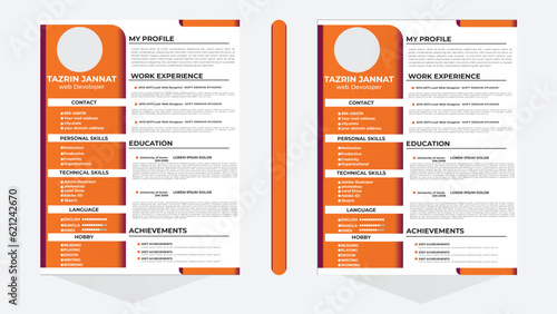 Resume Layout with orang  Accents.Resume and Cover Letter Layout.