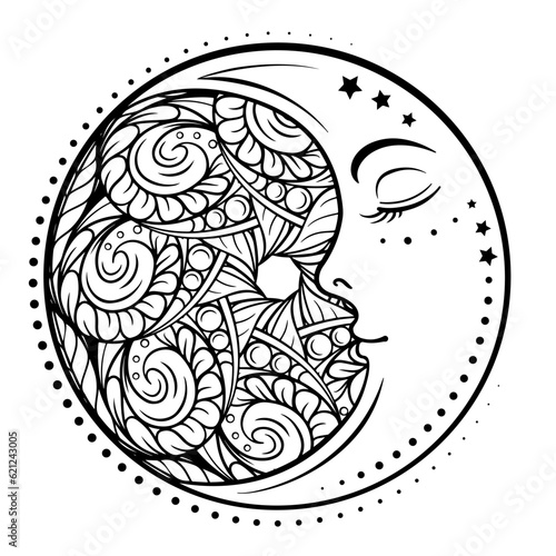 Ethnic cresent moon motif. Antistress coloring page