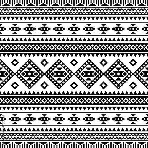 Ethnic contemporary abstract geometric vector illustration. Tribal Aztec Navajo seamless pattern. Black and white colors. Design for template, fabric, weave, cover, carpet, tile, accessory.