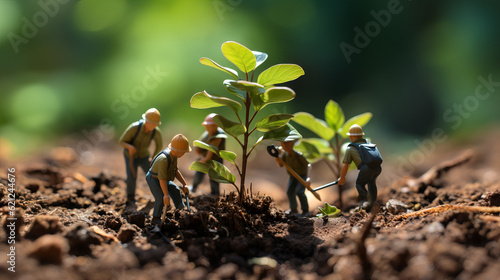 Roots of Resilience: Miniature Figures Engage in Sustainable Tree-Planting in Hyper-Realistic Forest Setting