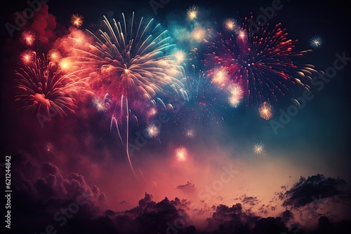 vibrant fireworks show lighting up the night sky. Generative AI