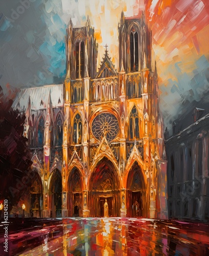 Impressionist Cathedral at Different Times of Day infused with pop art.
