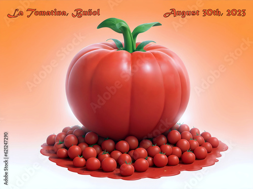 Card design, background, logo for La Tomatina festival in Spain, Bunol  photo