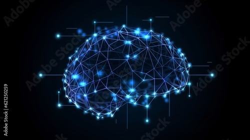 3D rendered illustration of human brain, Low poly brain, Artificial Intelligence, Generative AI