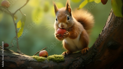 Cute squirrel nibbling on a nut Generative AI