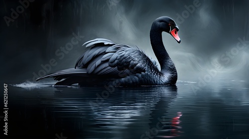 Elegant black swan gliding across a calm lake Generative AI