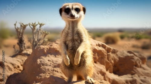 Curious meerkat standing tall on its hind legs Generative AI