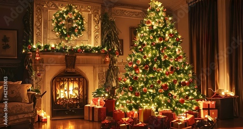 Wallpaper Mural クリスマスの室内、暖炉とプレゼント、デコレーション、温かい雰囲気 Torontodigital.ca
