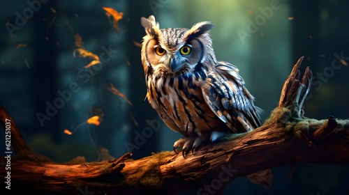 Wise old owl perched on a branch Generative AI