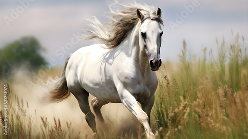 Graceful horse galloping through a meadow Generative AI