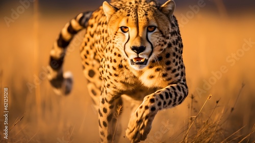 Agile cheetah sprinting across the grasslands Generative AI © Andrii
