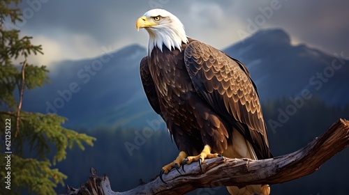 Majestic bald eagle perched on a tree branch Generative AI © Andrii