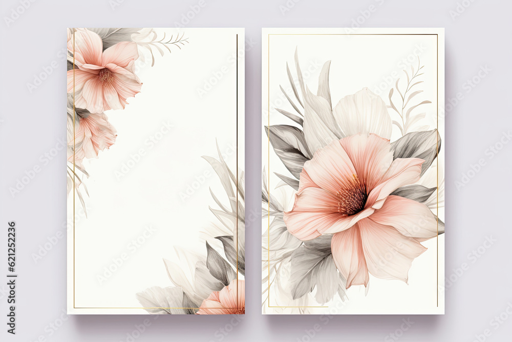 Multiple uses card :wedding invitation, thank you card,Business, rsvp, details,menu,welcome,boho DIY minimal template design with watercolor floral design, watercolor invitation, beautiful wfloral, in
