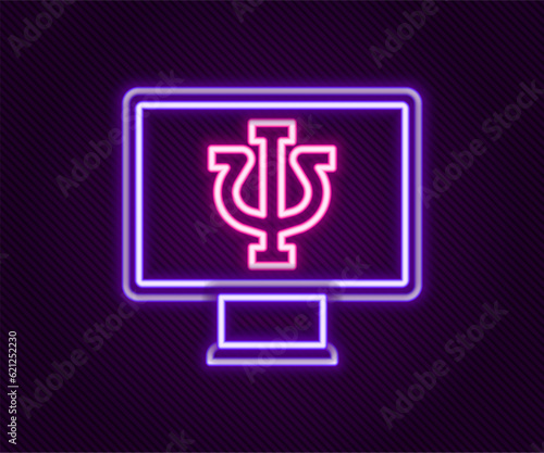 Glowing neon line Online psychological counseling distance icon isolated on black background. Psychotherapy, psychological help, psychiatrist online consulting. Colorful outline concept. Vector