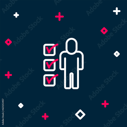 Line Resume icon isolated on blue background. CV application. Searching professional staff. Analyzing personnel resume. Colorful outline concept. Vector