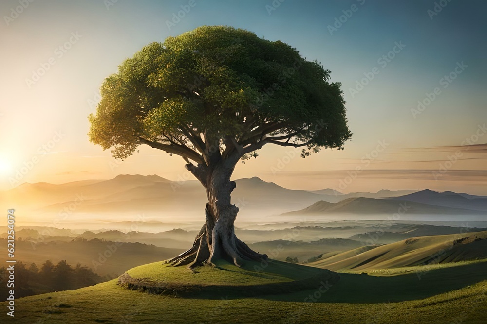 Fototapeta premium beautiful tree with sunset. trees are important for health