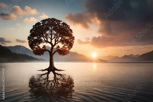 beautiful tree with sunset. trees are important for health