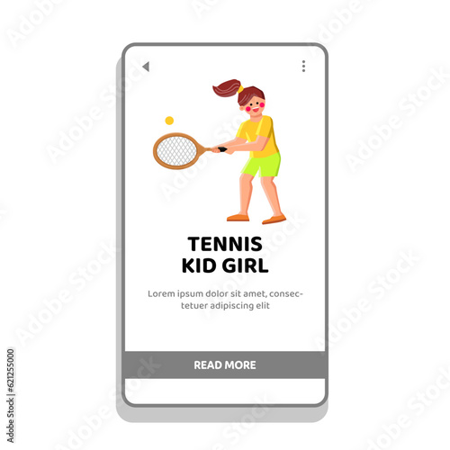 game tennis kid girl vector. sport young, healthy exercise, lifestyle racket game tennis kid girl web flat cartoon illustration