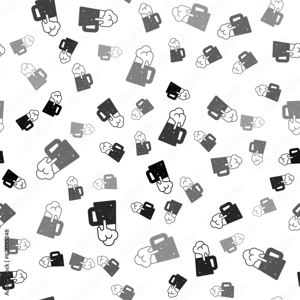 Black Wooden beer mug icon isolated seamless pattern on white background. Vector Black Wooden beer mug icon isolated seamless pattern on white background. Vector
